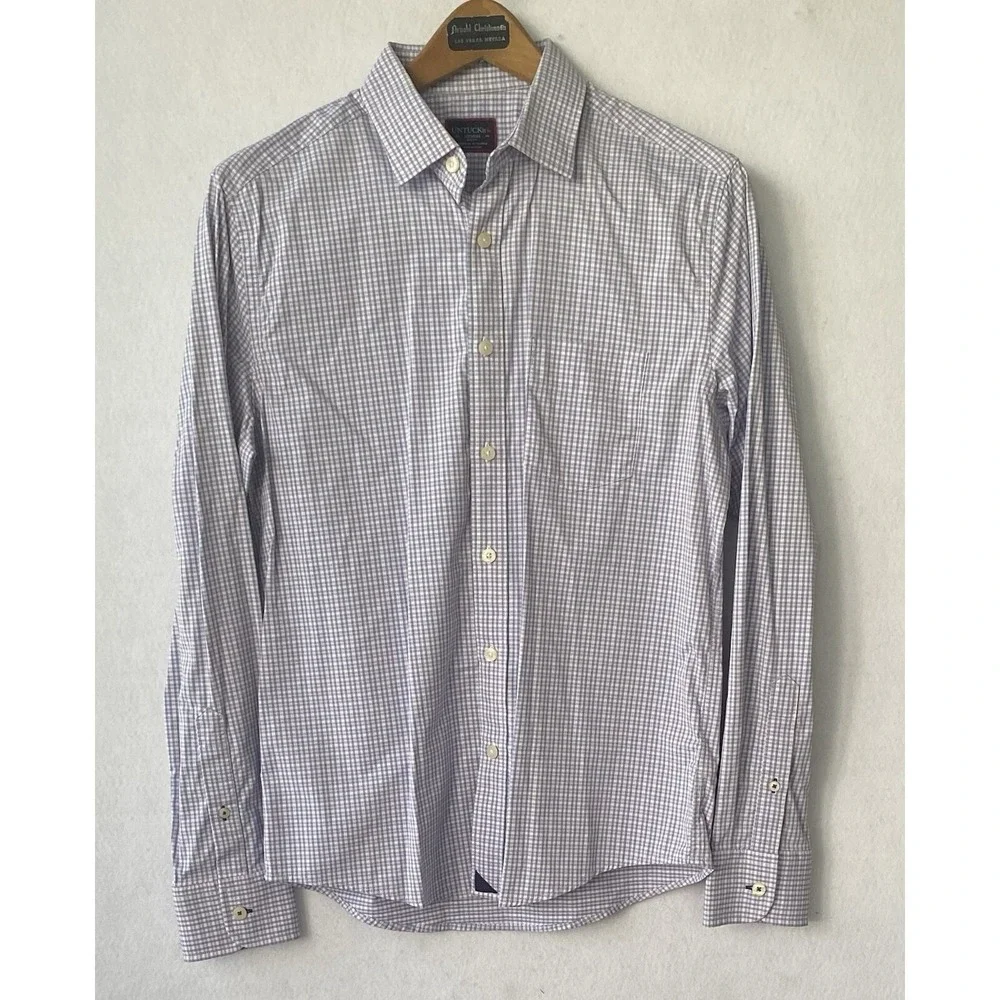 UNTUCKIt Long Sleeve Performance Shirt Blue Plaid Mens M